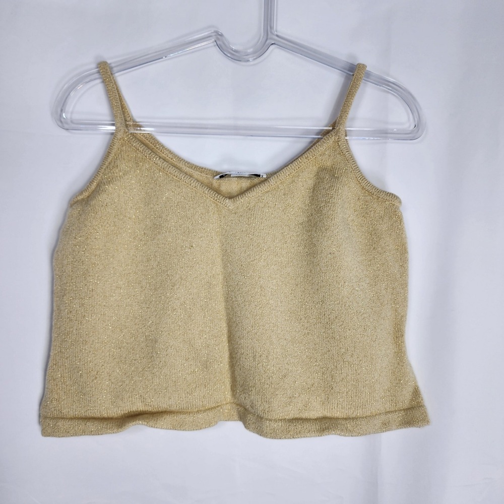 Vintage Y2K ST JOHN Knit Camisole Cami Tank Women Petite Gold‎ Metallic Shimmer